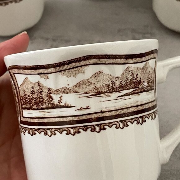 Meakin Vintage Americana Brown 4 Four 8oz Coffee Cups 4.25" Ironstone England - Picture 5 of 7